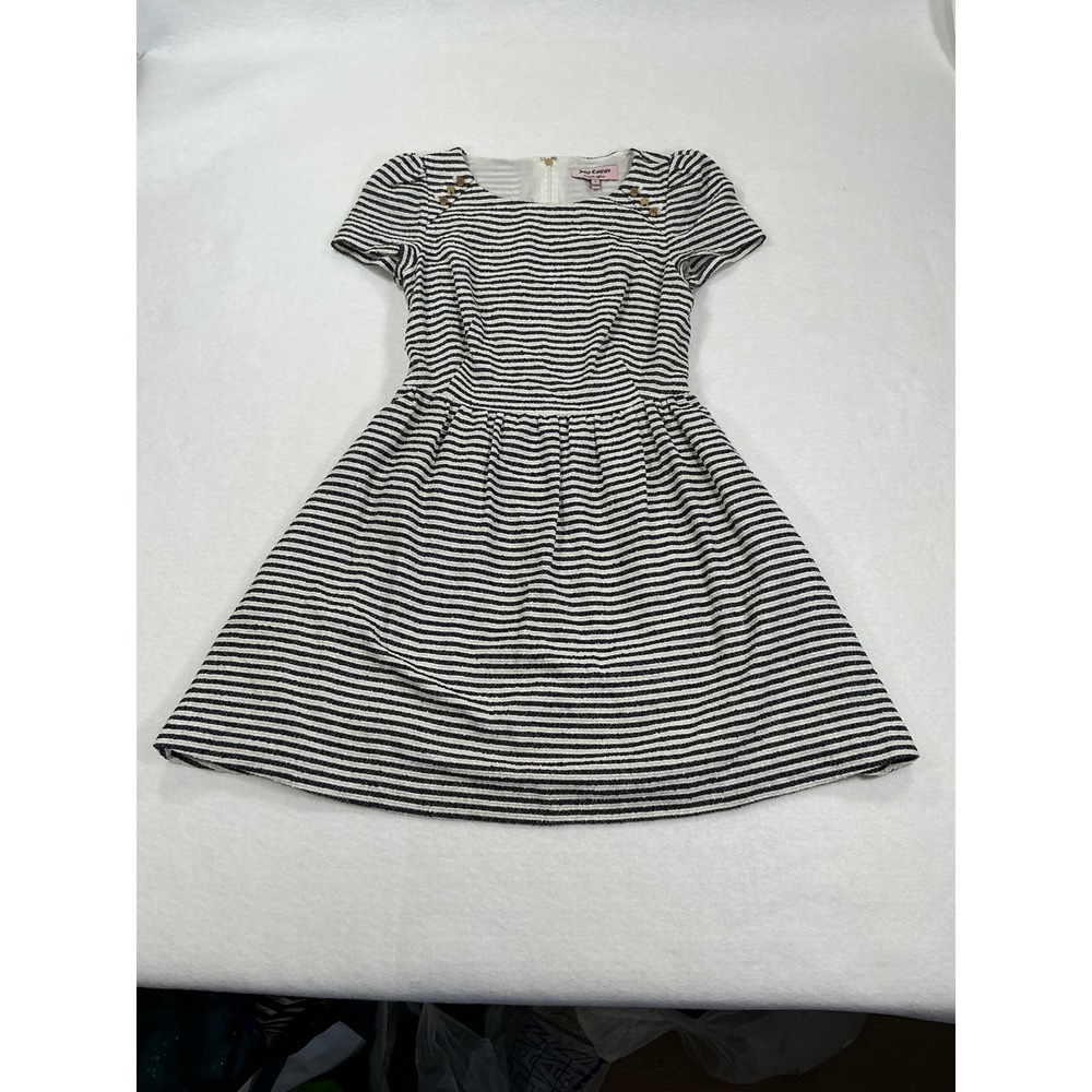 Juicy Couture Striped Fit & Flare Dress Navy White Gold Button Metallic Size 0